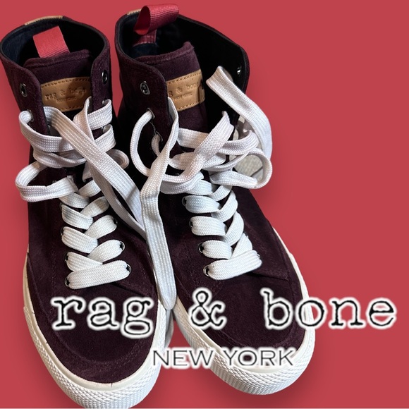 🎉HOST PICK🎉NWB Rag & Bone RB Lace Up Hight Top Sneakers in Merlot 🍷Size 7.5 - Picture 2 of 14